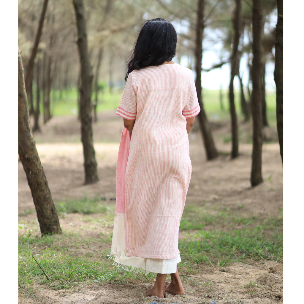 Pale Berry and Ecru Stripe – Organic Cotton Kurta –Mantra Women’s wear