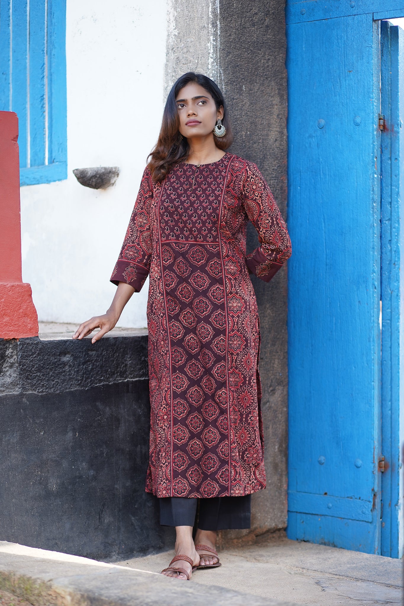 Indigo Ajrakh Printed Cotton Kurti