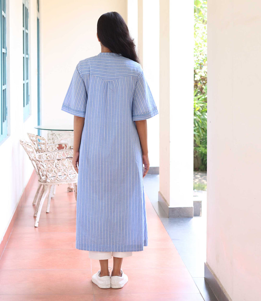 Sky Blue Striped Mantra Women's A Line Dress